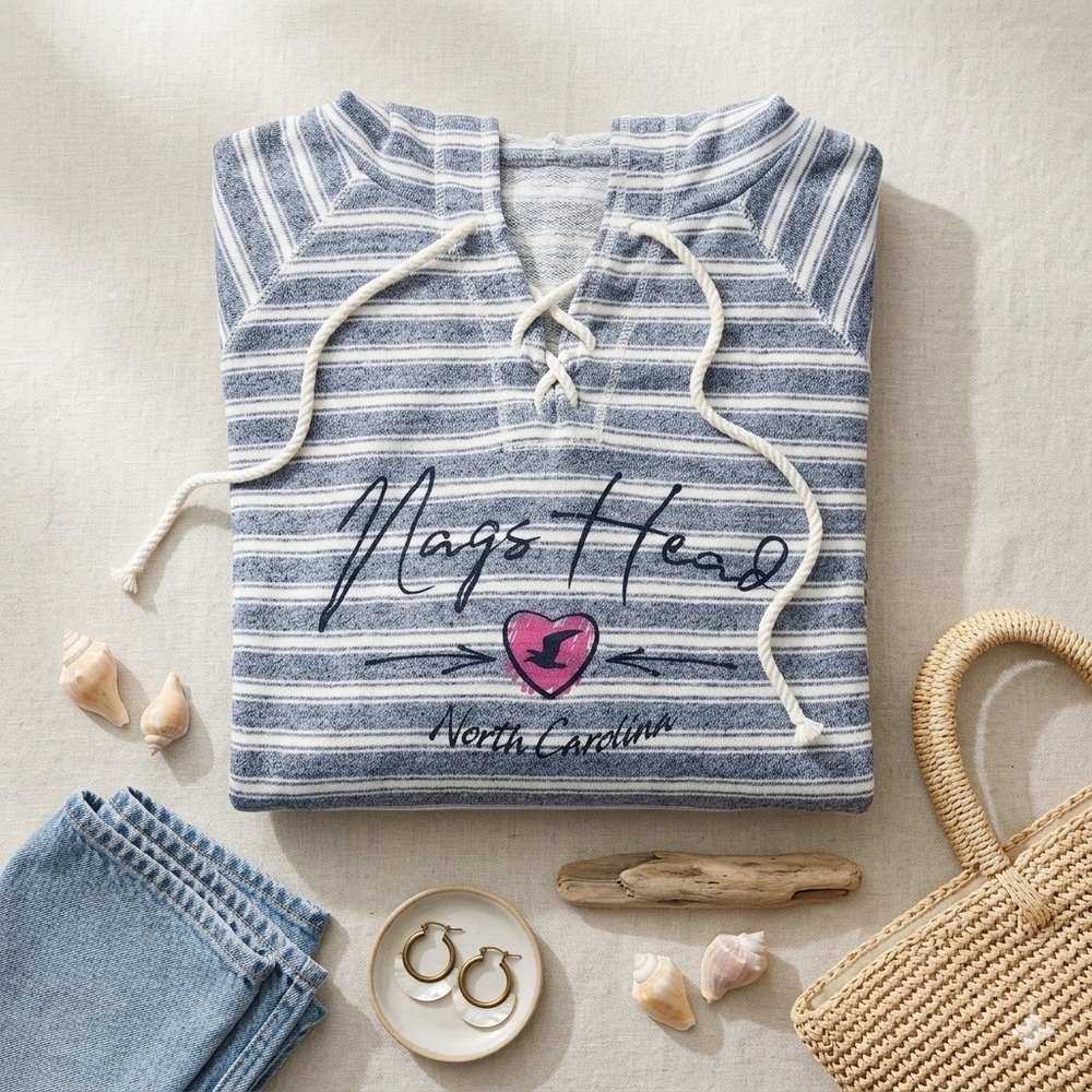 Avalon XL Nags Head NC Striped Lace Up Beach Hoodie | Apres Sea